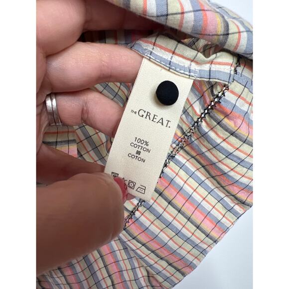 NEW The Great. Puff Sleeves Button Front The Porch Cotton Top Pastel Plaid - Picture 5 of 8